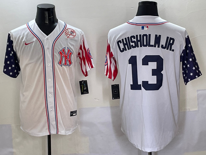 Men 2025  MLB New York Yankees #13 Chisholm Jr white jersey style 15->new york yankees->MLB Jersey